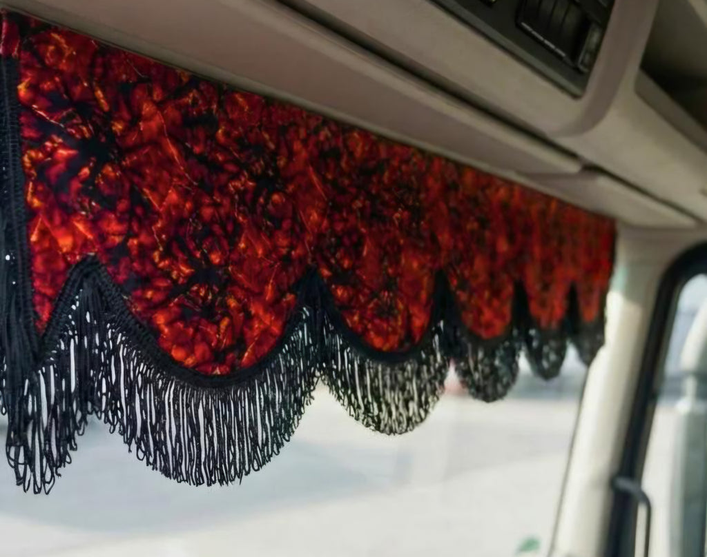 RED DANISH PLUSH TRUCK CURTAINS SET