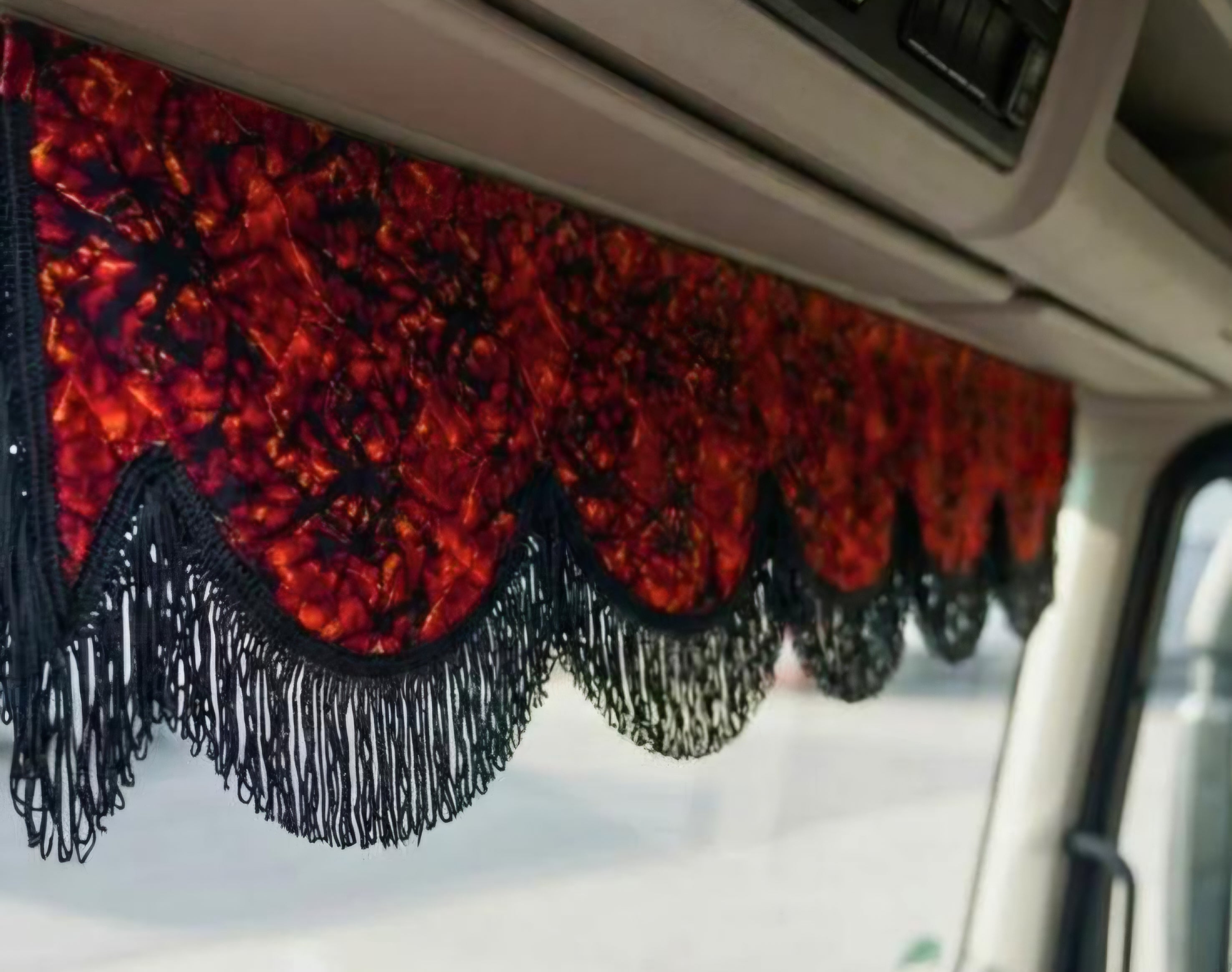 RED DANISH PLUSH TRUCK CURTAINS SET
